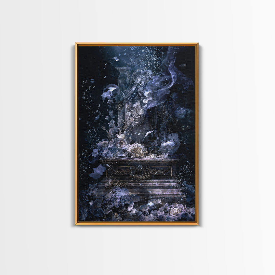 The Underwater Graveyard, Ornate Symbolist Art, Vertical Wall Art, Dark Fantasy Wall Art, Framed Canvas Print, Halloween Wall Art