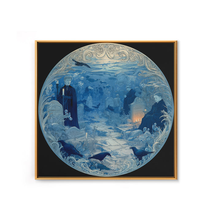 The Underwater Graveyard, Symbolist Death Art, Square Wall Art, Dark Fantasy Wall Art, Framed Canvas Print, Halloween Wall Art