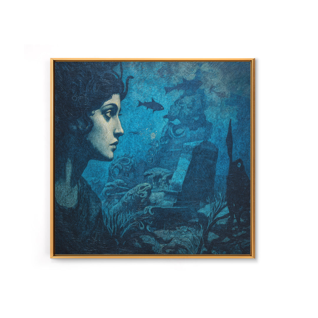 The Underwater Graveyard, Dark Symbolist Art, Square Wall Art, Dark Halloween Decor, Canvas Print, Halloween Wall Art