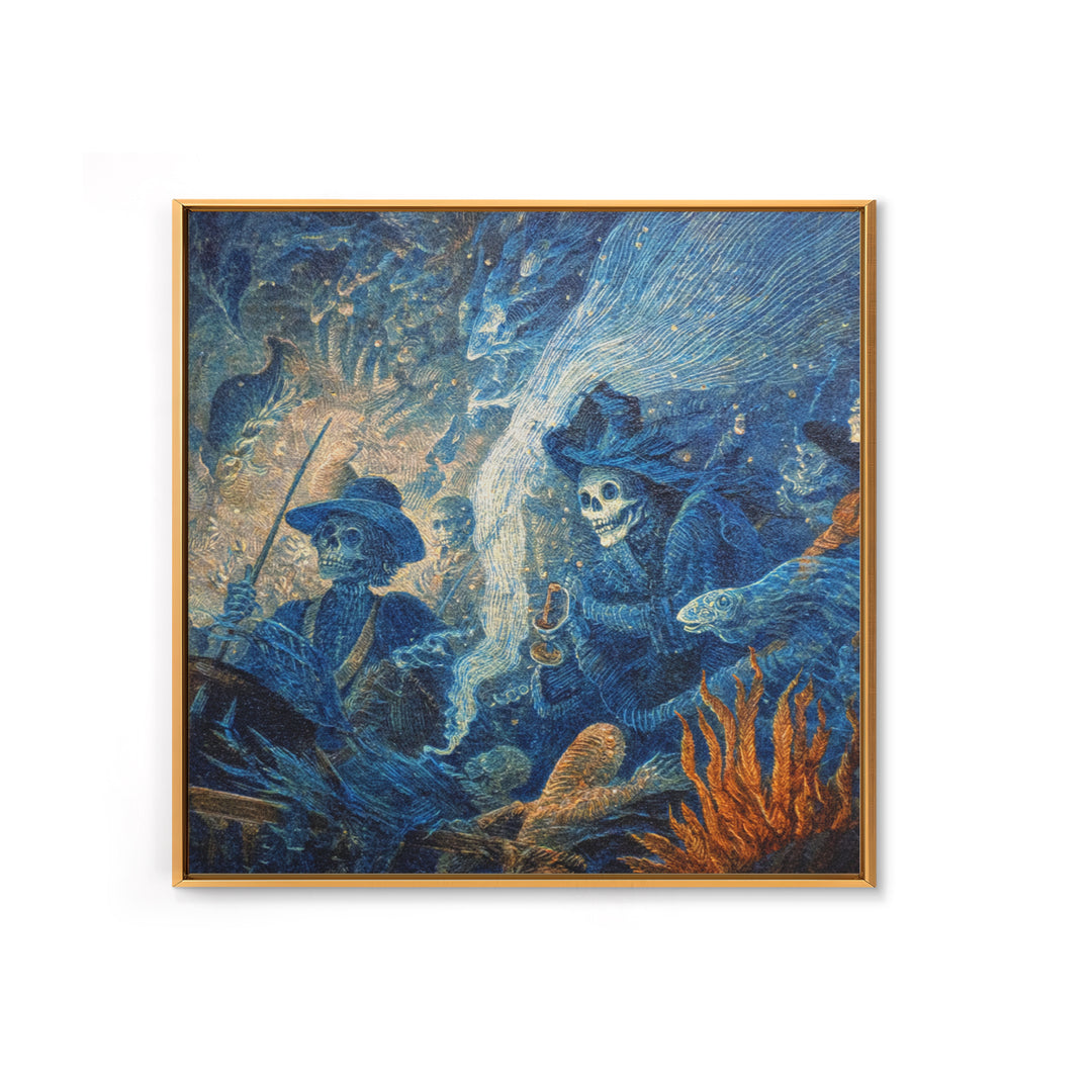 The Underwater Graveyard, Grotesque Carnival Art, Square Wall Art, Dark Halloween Decor, Framed Canvas Print, Halloween Wall Art