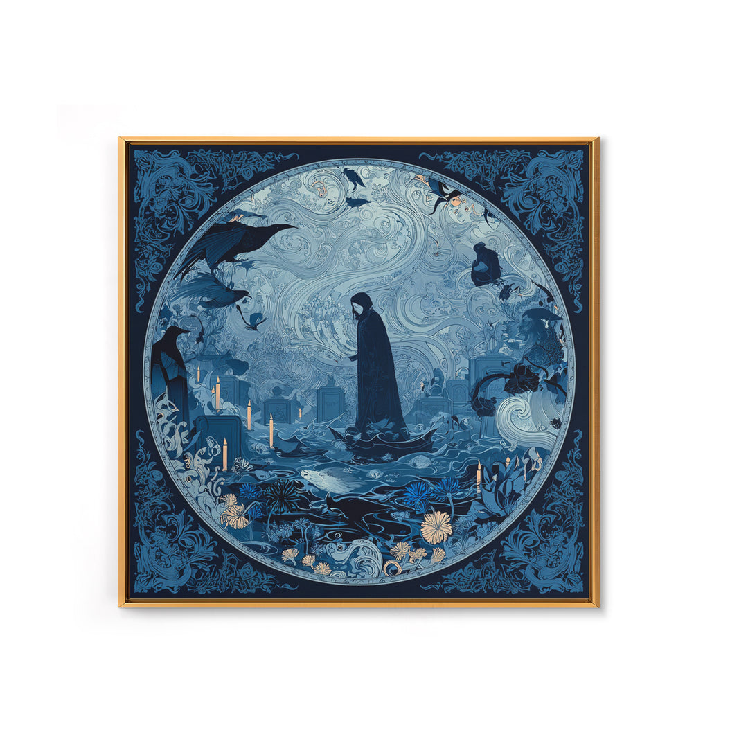 The Underwater Graveyard, Decadent Line Art, Square Wall Art, Gothic Horror Wall Art, Canvas Print, Halloween Wall Art