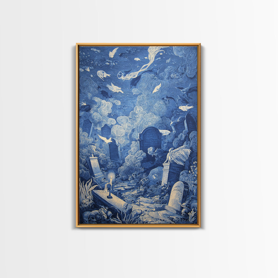 The Underwater Graveyard, Victorian Macabre Art, Vertical Wall Art, Dark Fantasy Wall Art, Framed Canvas Print, Halloween Wall Art