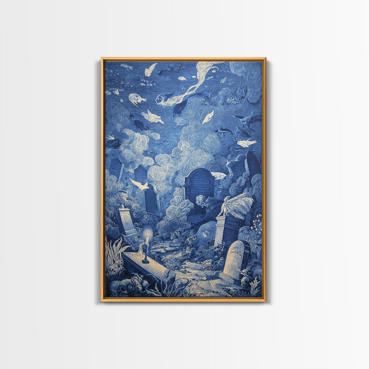 The Underwater Graveyard, Victorian Macabre Art, Vertical Wall Art, Dark Fantasy Wall Art, Framed Canvas Print, Halloween Wall Art