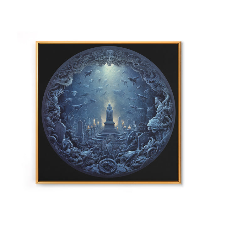 The Underwater Graveyard, Biomechanical Horror Art, Square Wall Art, Dark Fantasy Wall Art, Framed Canvas Print, Halloween Wall Art