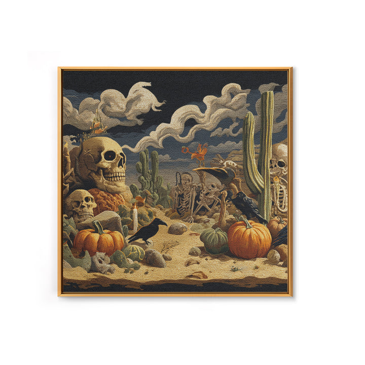 Desert Halloween, Danse Macabre Art, Square Wall Art, Dark Halloween Decor, Framed Canvas Print, Halloween Wall Art