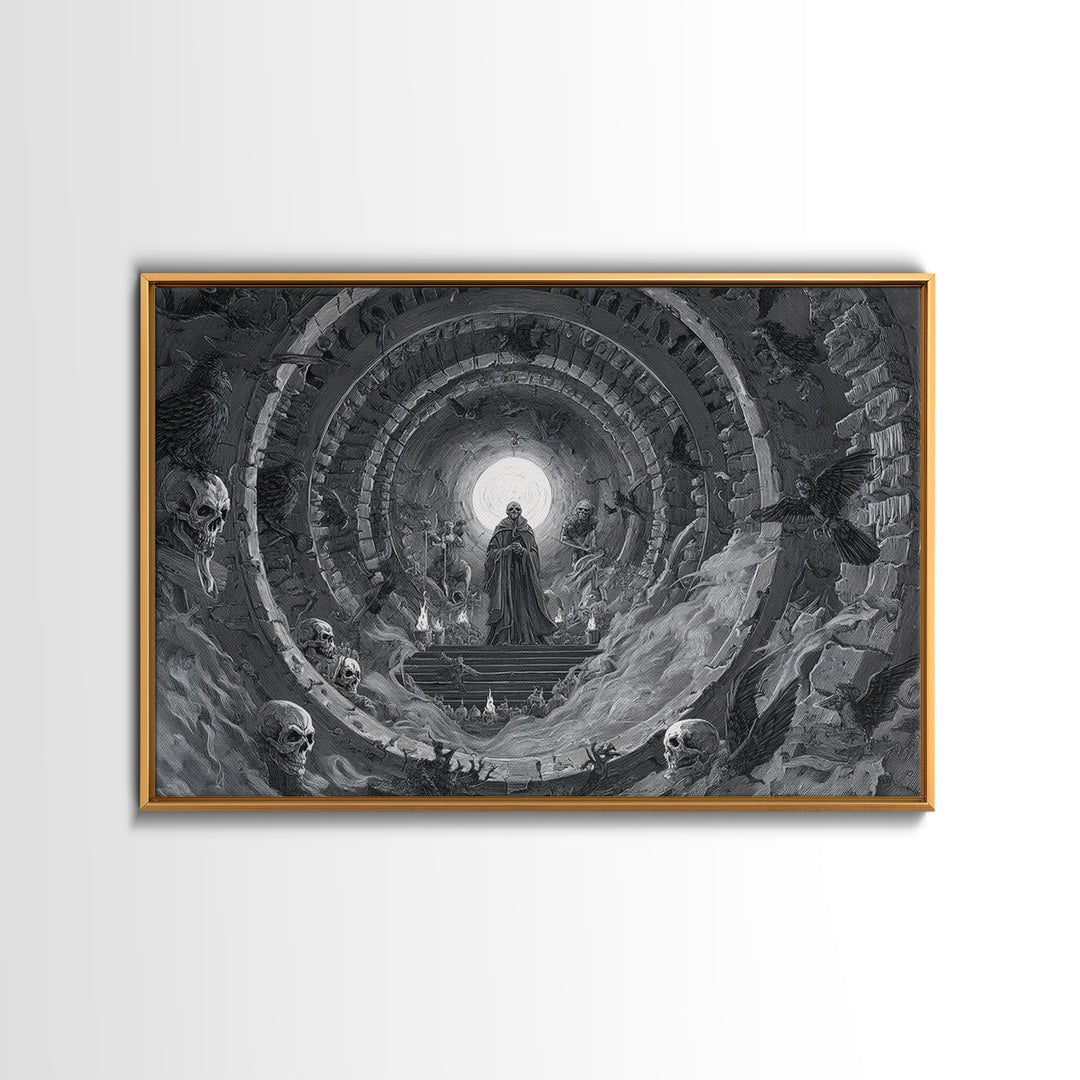Desert Halloween, Architectural Etching Art, Landscape Wall Art, Dark Halloween Decor, Canvas Print, Halloween Wall Art