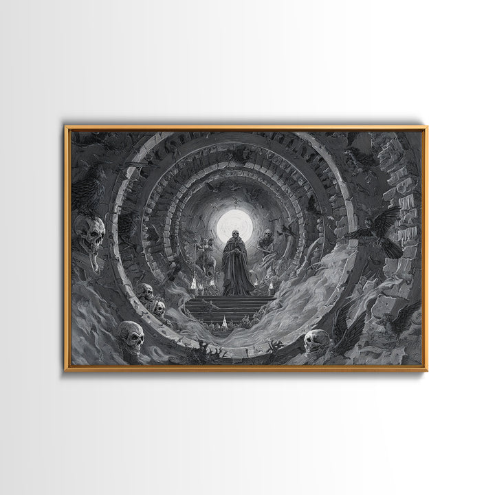 Desert Halloween, Architectural Etching Art, Landscape Wall Art, Dark Halloween Decor, Canvas Print, Halloween Wall Art