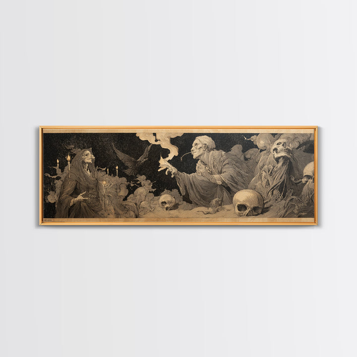 Desert Halloween, Symbolist Etching Art, Extra Wide Wall Art, Dark Halloween Decor, Canvas Print, Halloween Wall Art, Dark Fantasy Art