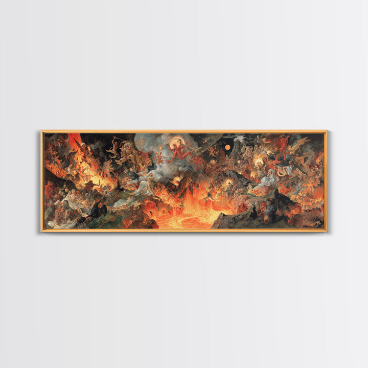 The Volcanic Demon Festival, Dark Renaissance Art, Extra Wide Wall Art, Gothic Horror Wall Art, Canvas Print, Halloween Wall Art