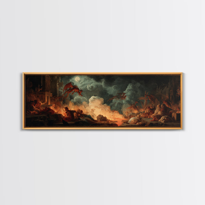 The Volcanic Demon Festival, Gothic Nightmare Art, Extra Wide Wall Art, Dark Fantasy Wall Art, Framed Canvas Print, Halloween Wall Art