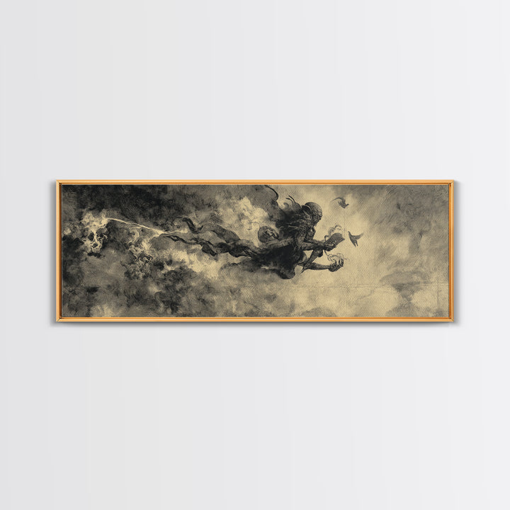 The Volcanic Demon Festival, Symbolist Dream Art, Extra Wide Wall Art, Dark Halloween Decor, Canvas Print, Halloween Wall Art