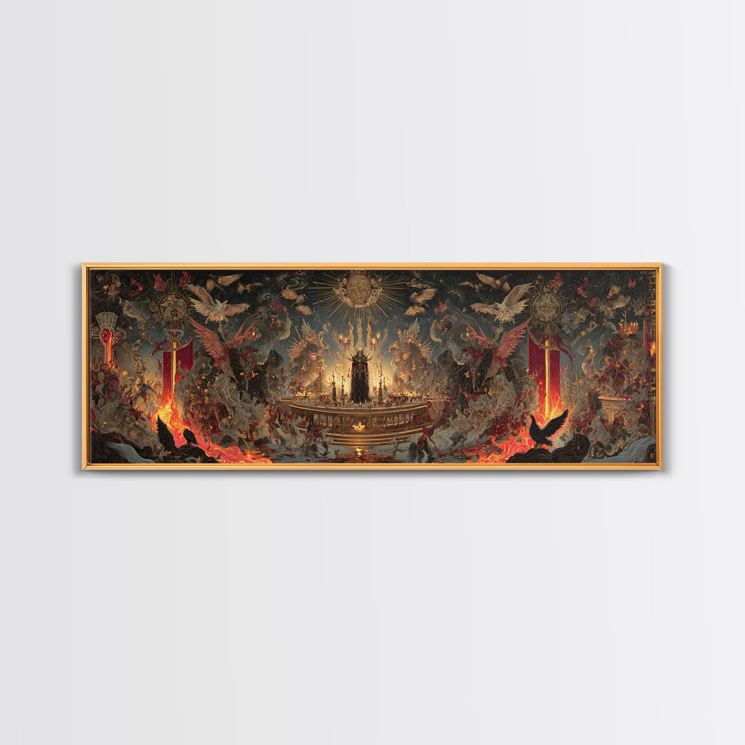 The Volcanic Demon Festival, Ornate Symbolist Art, Extra Wide Wall Art, Dark Halloween Decor, Canvas Print, Halloween Wall Art