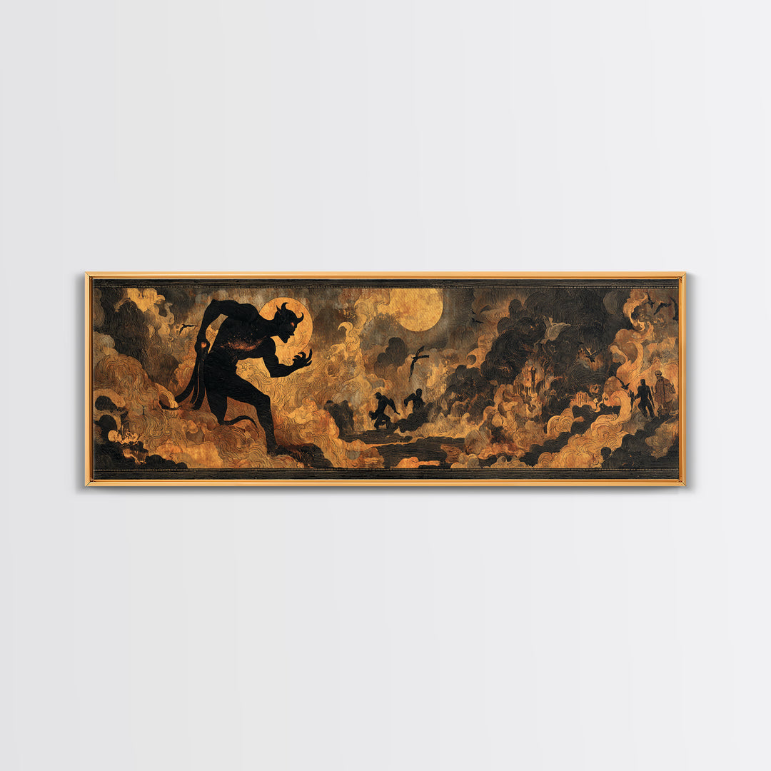 The Volcanic Demon Festival, Dark Symbolist Art, Extra Wide Wall Art, Gothic Horror Wall Art, Framed Canvas Print