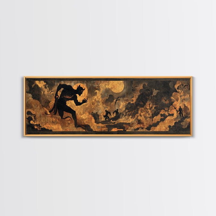 The Volcanic Demon Festival, Dark Symbolist Art, Extra Wide Wall Art, Gothic Horror Wall Art, Framed Canvas Print