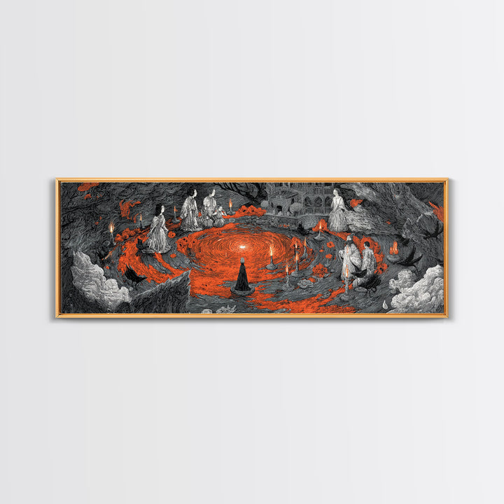 The Volcanic Demon Festival, Victorian Macabre Art, Extra Wide Wall Art, Dark Fantasy Wall Art, Canvas Print, Halloween Wall Art