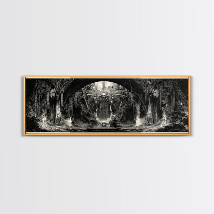 The Volcanic Demon Festival, Biomechanical Horror Art, Extra Wide Wall Art, Gothic Horror Wall Art, Framed Canvas Print, Halloween Wall Art