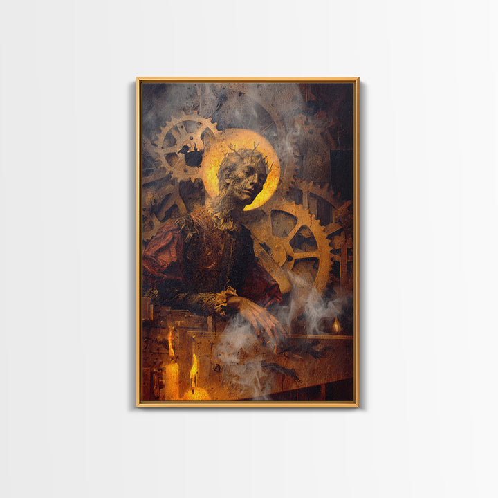 The Clockwork Haunted House, Dark Renaissance Art, Vertical Wall Art, Dark Fantasy Wall Art, Framed Canvas Print, Halloween Decor