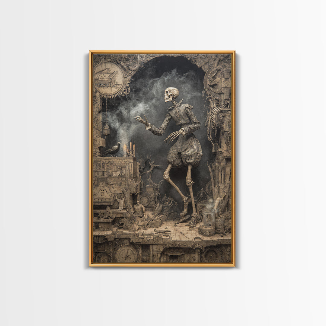 The Clockwork Haunted House, Danse Macabre Art, Vertical Wall Art, Dark Fantasy Wall Art, Framed Canvas Print