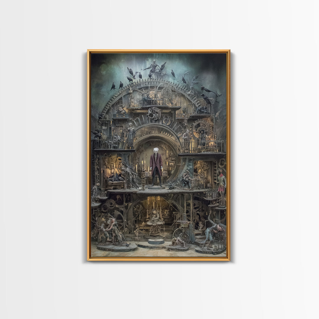 The Clockwork Haunted House, Gothic Nightmare Art, Vertical Wall Art, Macabre Wall Art, Canvas Print, Halloween Wall Art