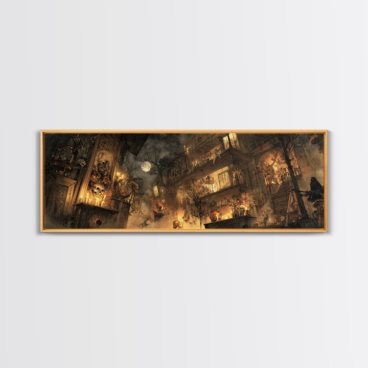 The Clockwork Haunted House, Visionary Gothic Art, Extra Wide Wall Art, Gothic Horror Wall Art, Canvas Print, Halloween Wall Art