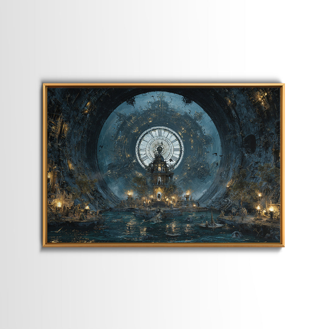 The Clockwork Haunted House, Symbolist Gothic Landscape, Landscape Wall Art, Gothic Horror Wall Art, Framed Canvas Print, Spooky Wall Decor