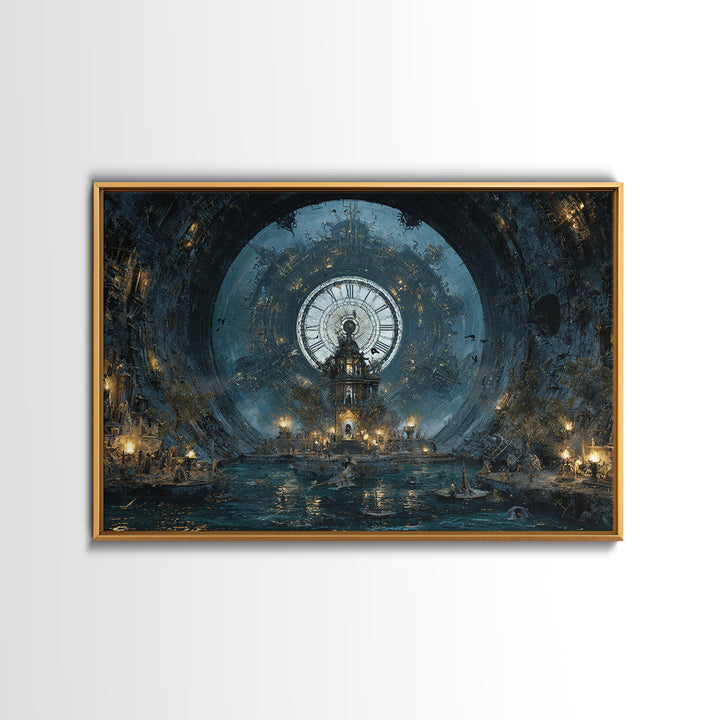The Clockwork Haunted House, Symbolist Gothic Landscape, Landscape Wall Art, Gothic Horror Wall Art, Framed Canvas Print, Spooky Wall Decor