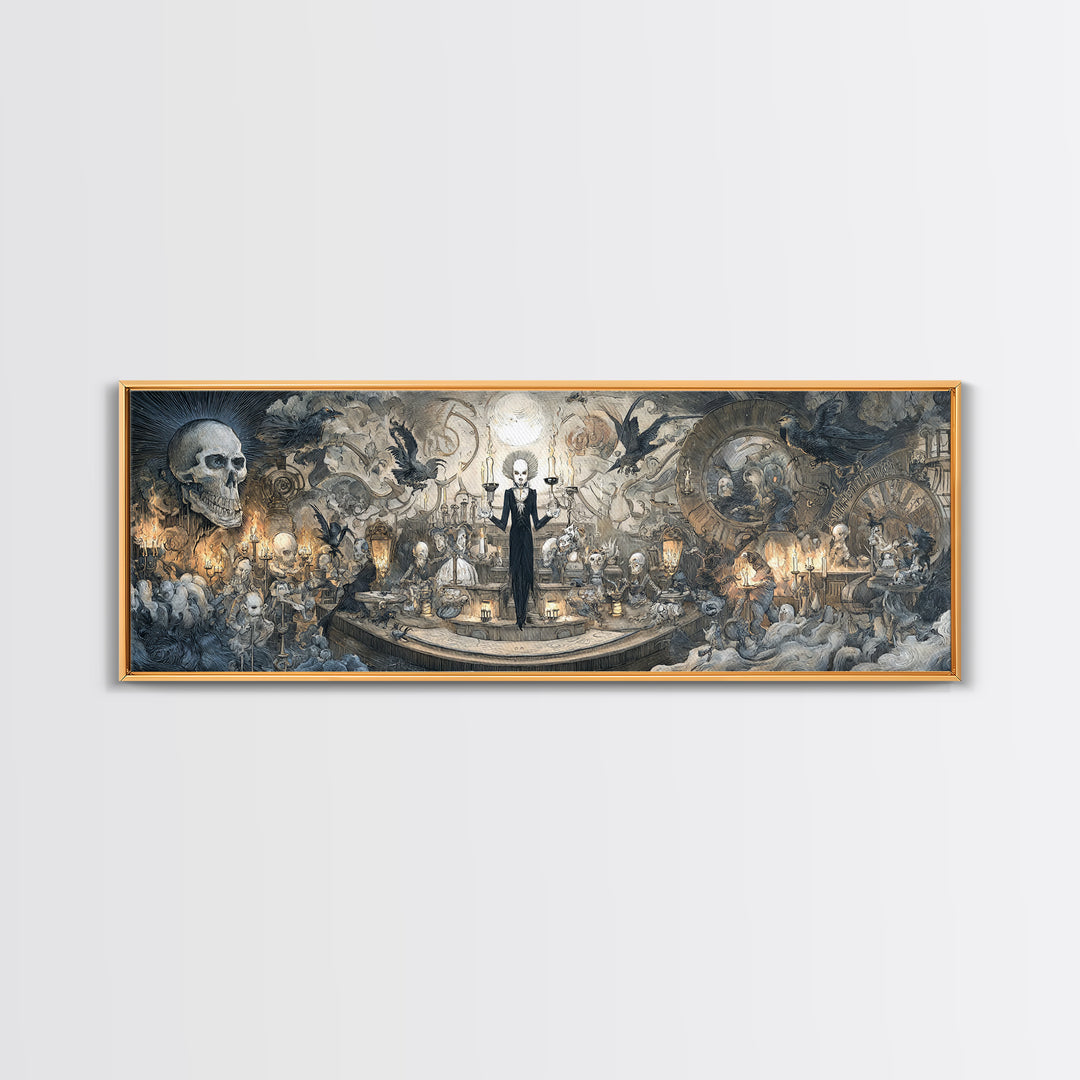 The Clockwork Haunted House, Expressionist Nightmare Art, Extra Wide Wall Art, Dark Halloween Decor, Framed Canvas Print, Halloween Wall Art