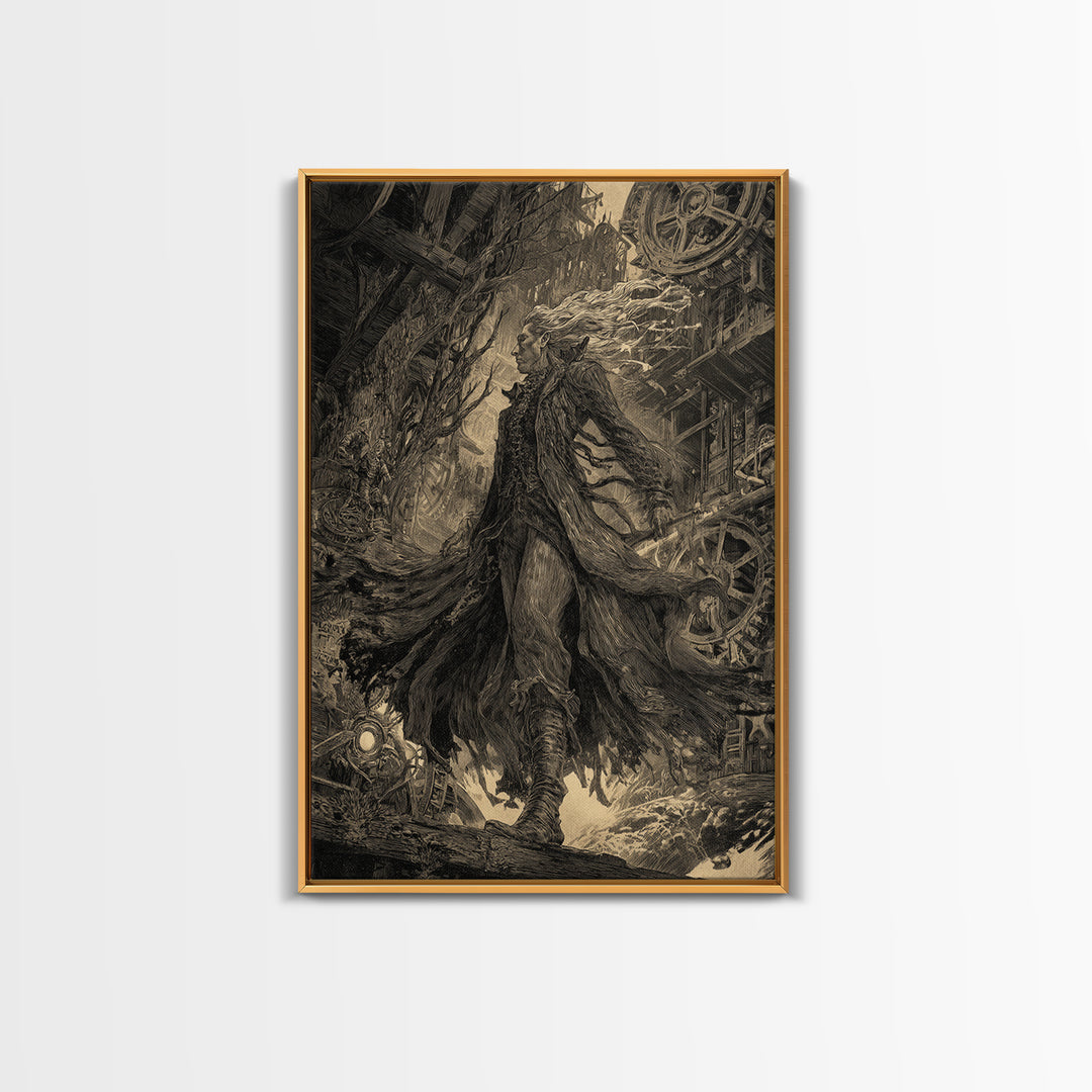The Clockwork Haunted House, Gothic Storybook Art, Vertical Wall Art, Gothic Horror Wall Art, Canvas Print, Halloween Wall Art