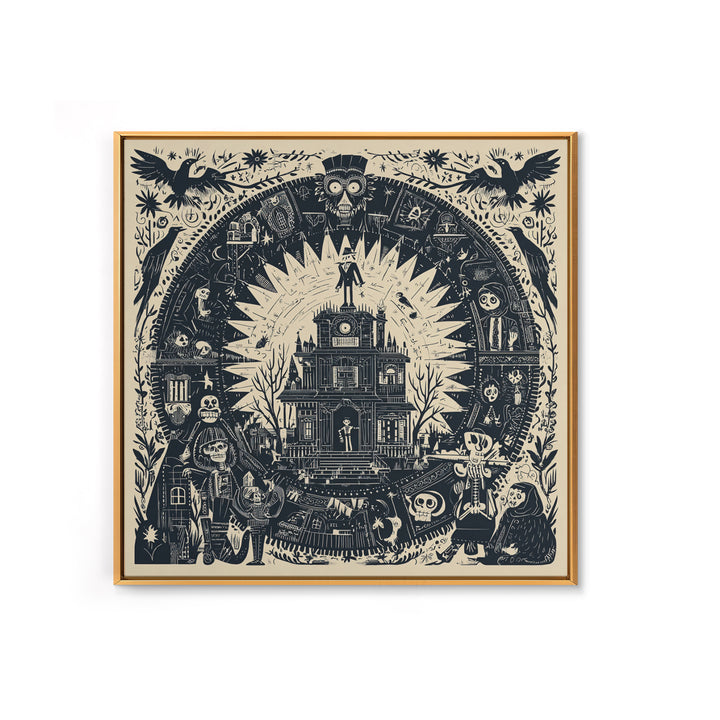 The Clockwork Haunted House, Macabre Folk Print Art, Square Wall Art, Macabre Wall Art, Framed Canvas Print, Halloween Wall Art