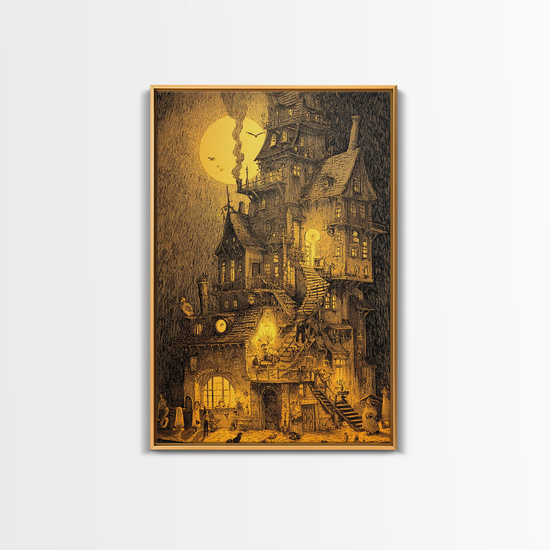 The Clockwork Haunted House, Victorian Macabre Art, Vertical Wall Art, Macabre Wall Art, Canvas Print, Halloween Wall Art
