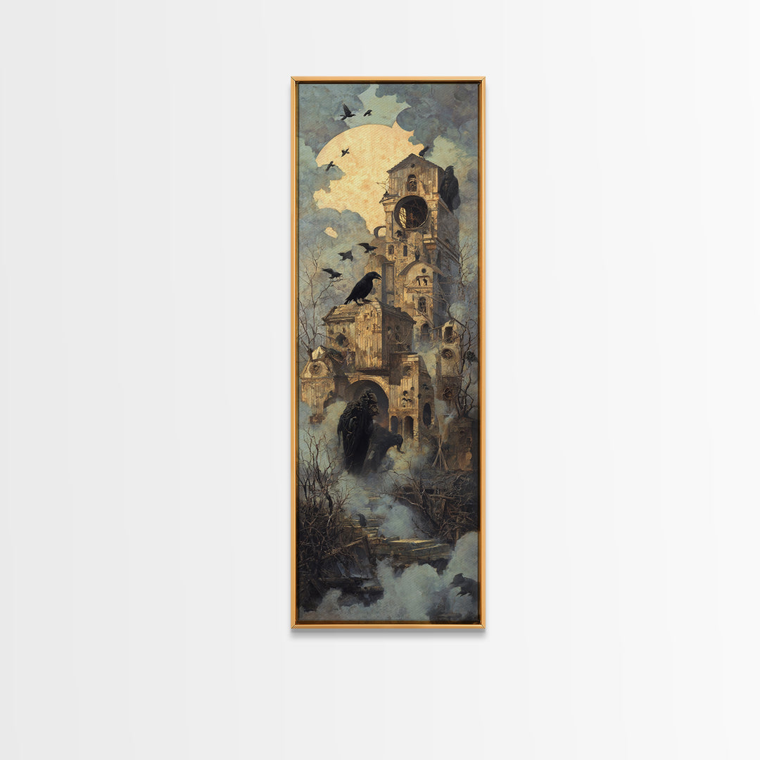 The Clockwork Haunted House, Surreal Apocalyptic Art, Tall Narrow Wall Art, Dark Fantasy Wall Art, Framed Canvas Print