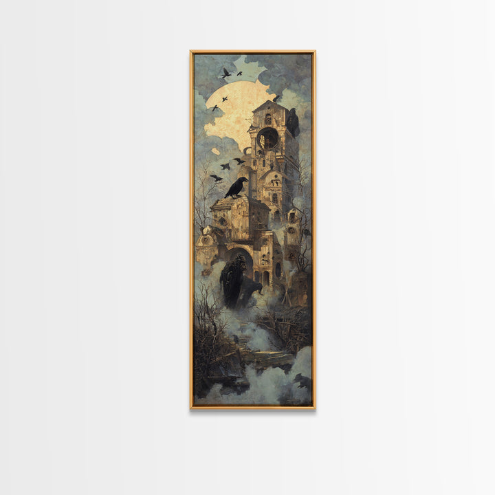 The Clockwork Haunted House, Surreal Apocalyptic Art, Tall Narrow Wall Art, Dark Fantasy Wall Art, Framed Canvas Print