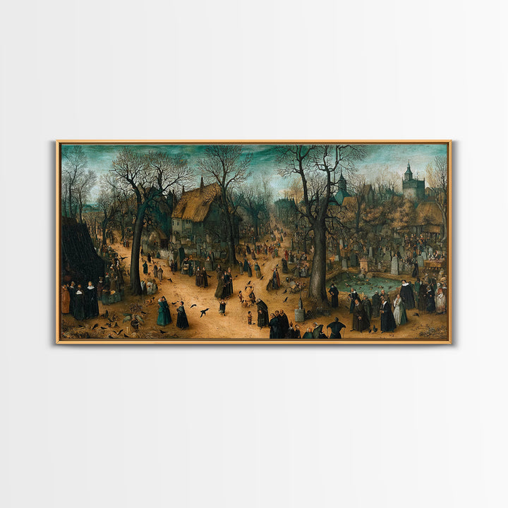 The Upside-Down Cemetery, Northern Renaissance Horror, Wide Panoramic Art, Macabre Wall Art, Canvas Print, Halloween Wall Art