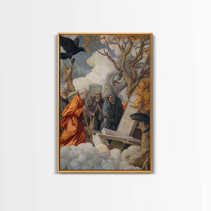 The Upside-Down Cemetery, Dark Renaissance Art, Vertical Wall Art, Gothic Horror Wall Art, Framed Canvas Print