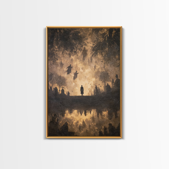The Upside-Down Cemetery, Dark Romantic Horror Art, Vertical Wall Art, Macabre Wall Art, Framed Canvas Print, Halloween Wall Art