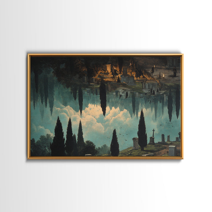 The Upside-Down Cemetery, Symbolist Gothic Landscape, Landscape Wall Art, Dark Halloween Decor, Canvas Print, Halloween Wall Art