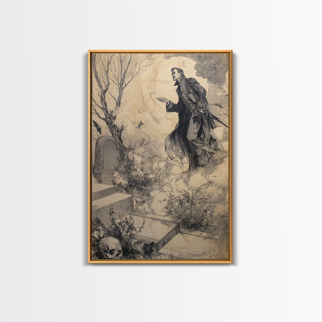 The Upside-Down Cemetery, Decadent Gothic Art, Vertical Wall Art, Macabre Wall Art, Canvas Print, Halloween Wall Art, Horror Wall Art