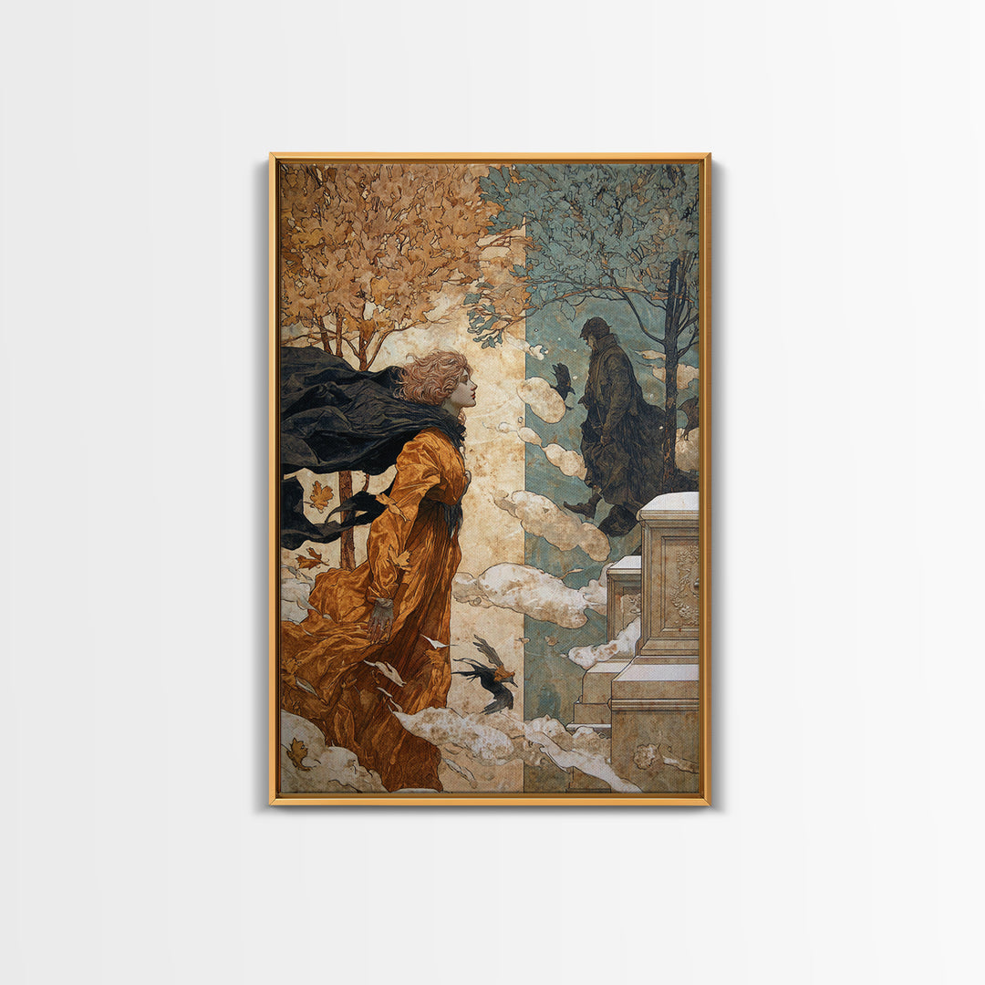 The Upside-Down Cemetery, Symbolist Death Art, Vertical Wall Art, Gothic Horror Wall Art, Framed Canvas Print, Halloween Wall Art