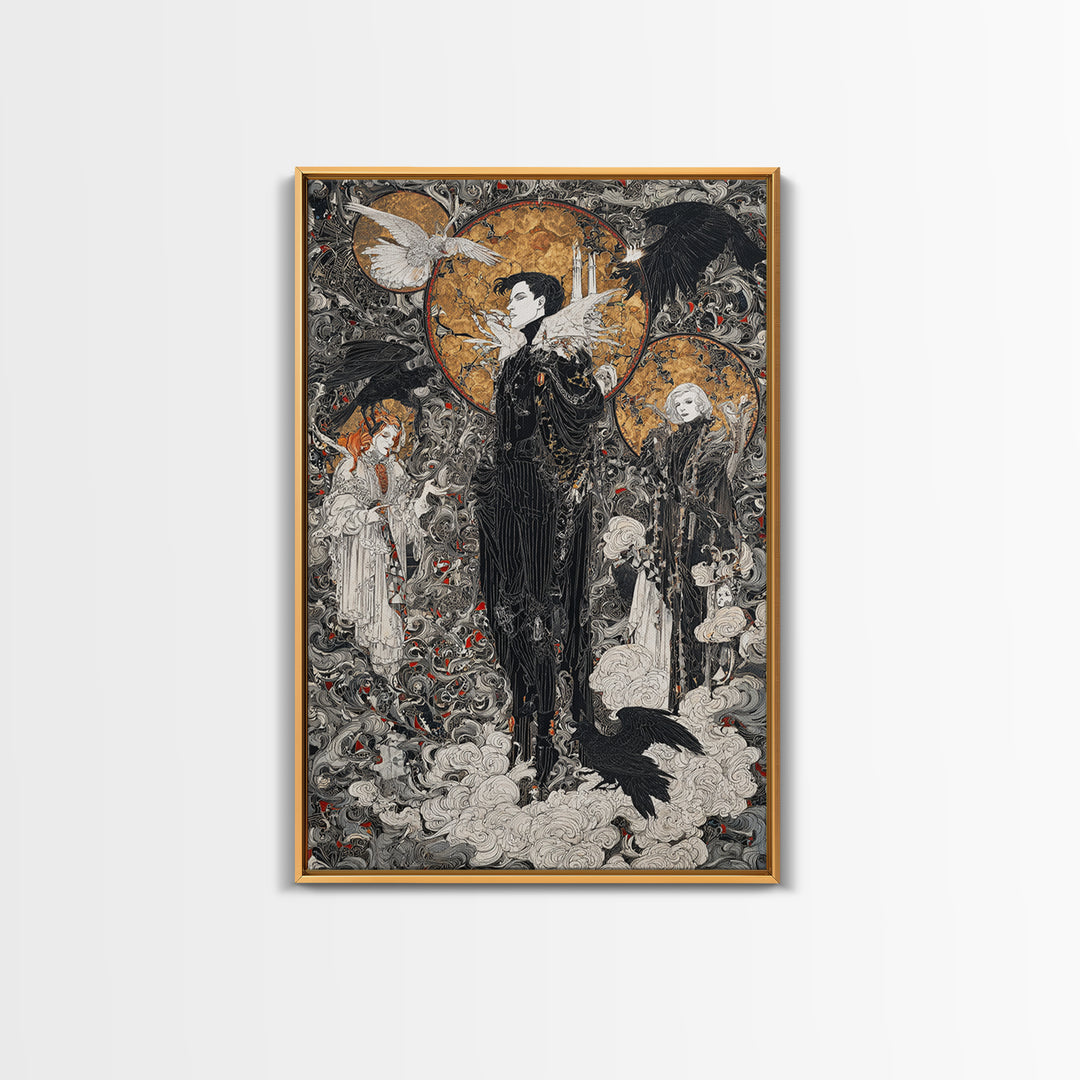 The Upside-Down Cemetery, Stained Glass Gothic Art, Vertical Wall Art, Dark Halloween Decor, Framed Canvas Print, Halloween Wall Art