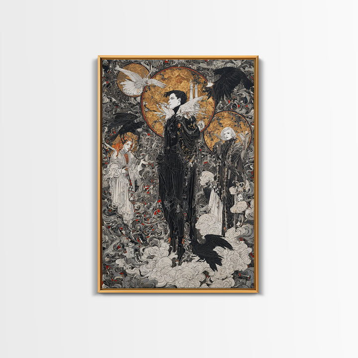 The Upside-Down Cemetery, Stained Glass Gothic Art, Vertical Wall Art, Dark Halloween Decor, Framed Canvas Print, Halloween Wall Art
