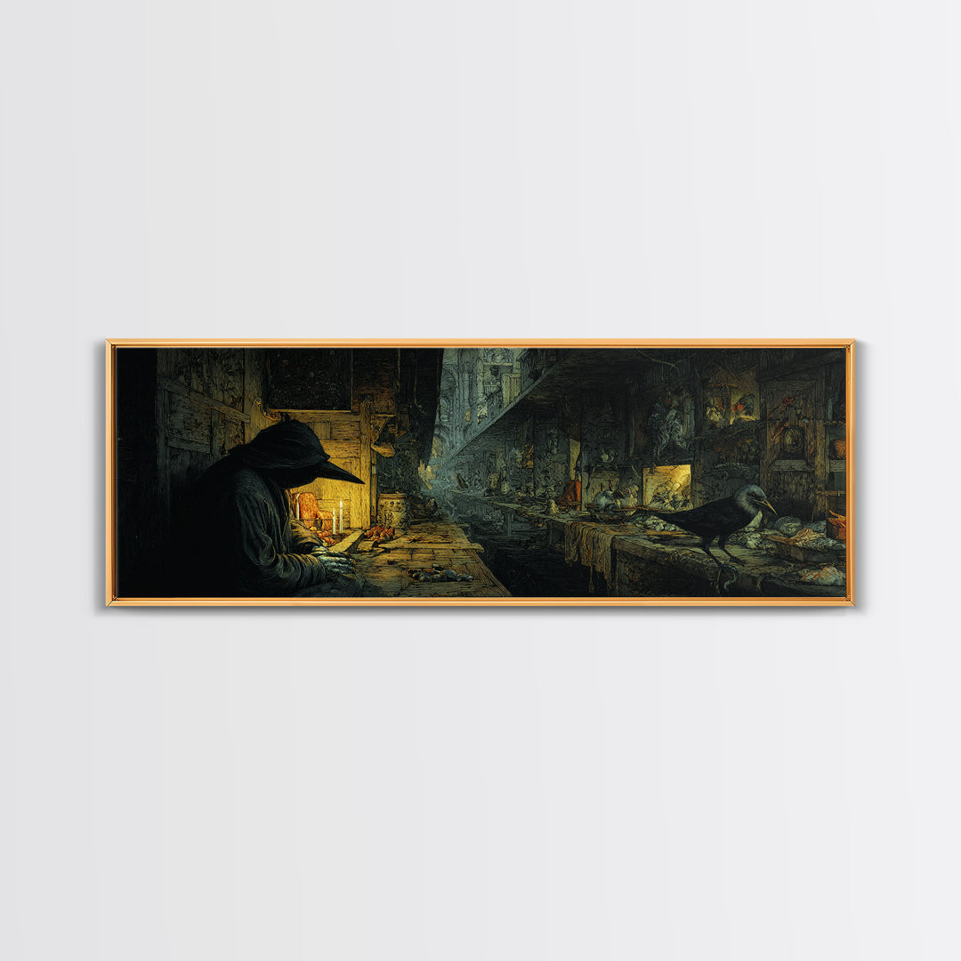 The Infinite Hallway, Medieval Grotesque Art, Extra Wide Wall Art, Dark Halloween Decor, Canvas Print, Halloween Wall Art
