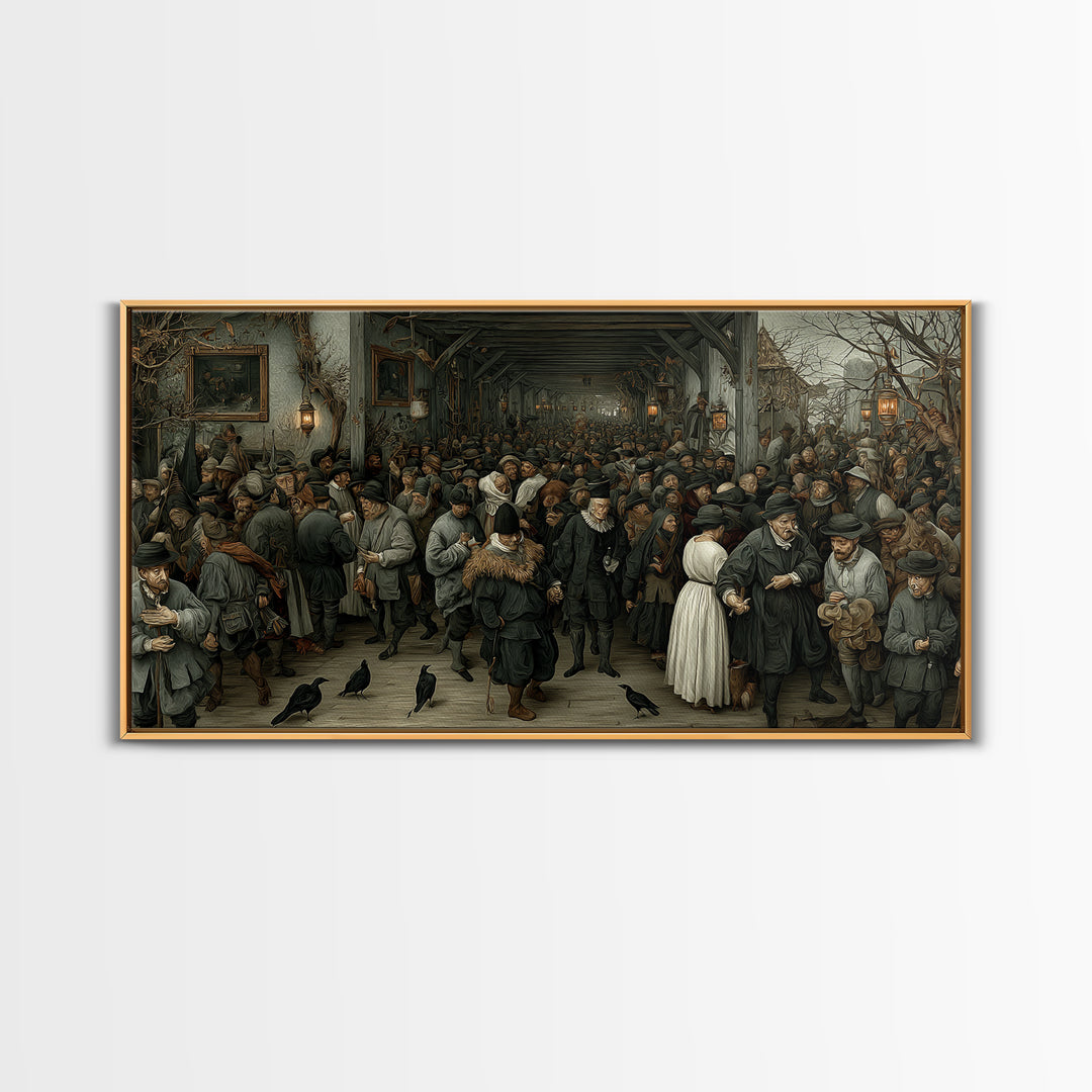 The Infinite Hallway, Northern Renaissance Horror, Wide Panoramic Art, Gothic Horror Wall Art, Canvas Print, Halloween Wall Art