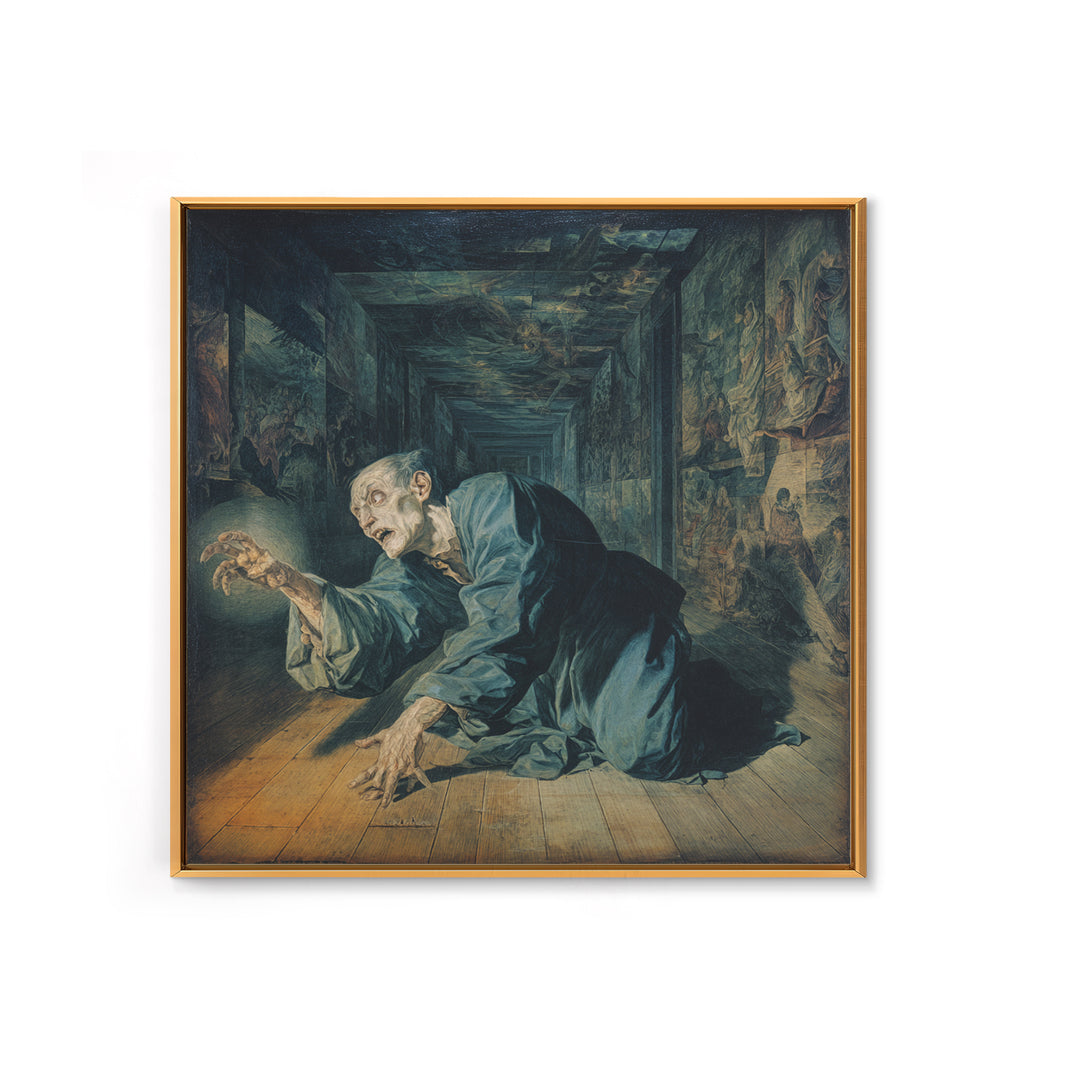 The Infinite Hallway, Dark Renaissance Art, Square Wall Art, Gothic Horror Wall Art, Canvas Print, Halloween Wall Art
