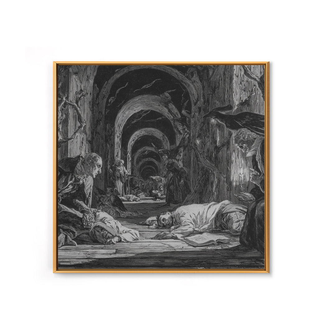 The Infinite Hallway, Gothic Nightmare Art, Square Wall Art, Dark Fantasy Wall Art, Framed Canvas Print, Halloween Wall Art