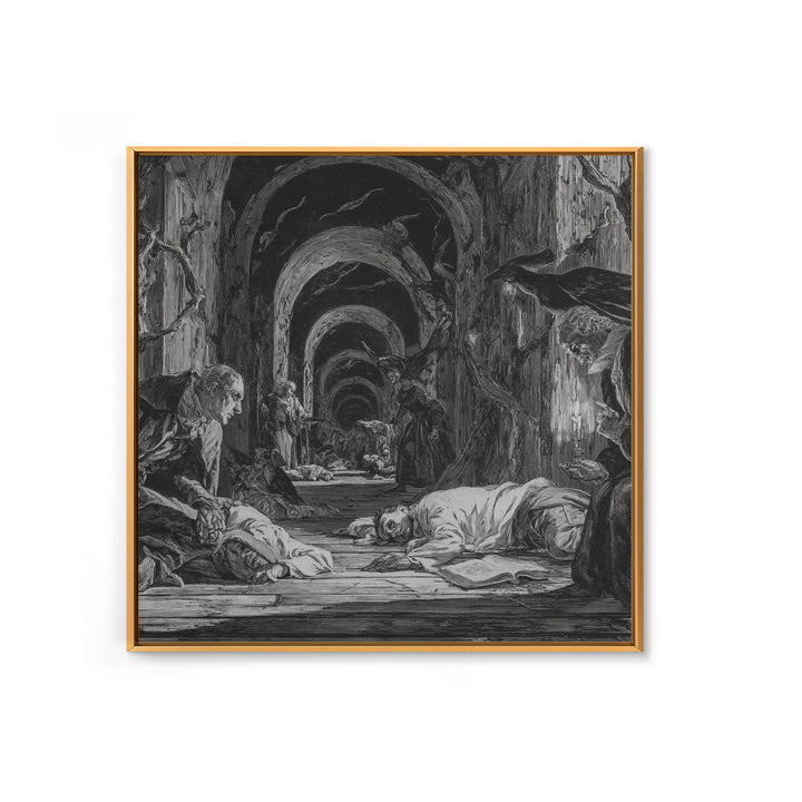 The Infinite Hallway, Gothic Nightmare Art, Square Wall Art, Dark Fantasy Wall Art, Framed Canvas Print, Halloween Wall Art