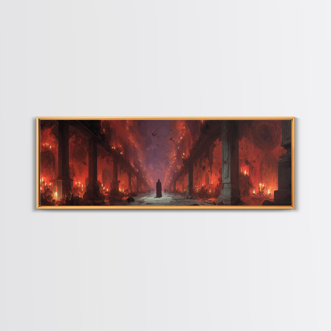 The Infinite Hallway, Apocalyptic Romantic Art, Extra Wide Wall Art, Macabre Wall Art, Framed Canvas Print, Halloween Wall Art
