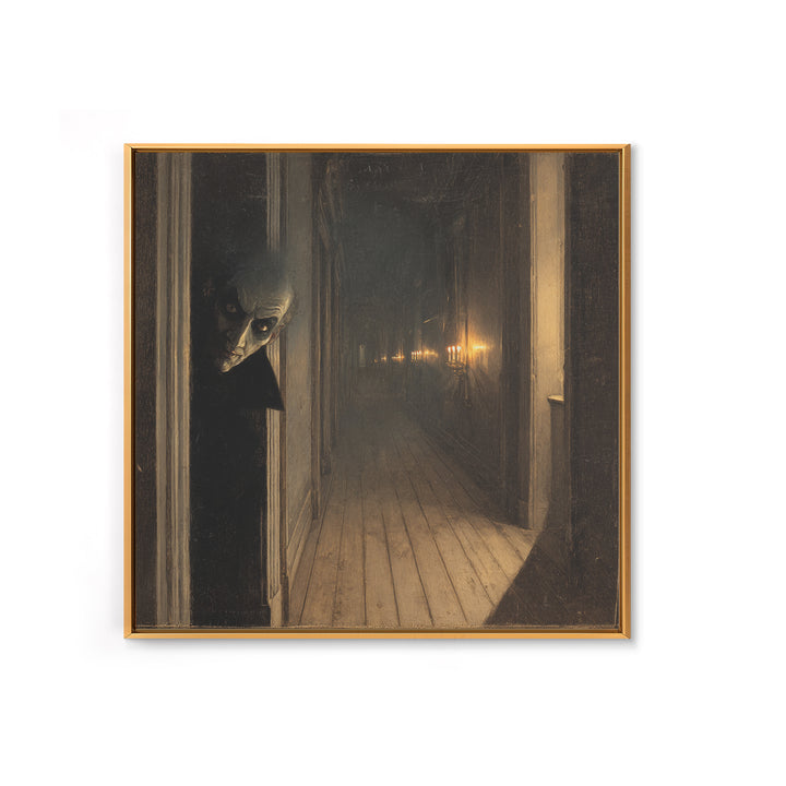 The Infinite Hallway, Symbolist Dream Art, Square Wall Art, Dark Halloween Decor, Canvas Print, Halloween Wall Art