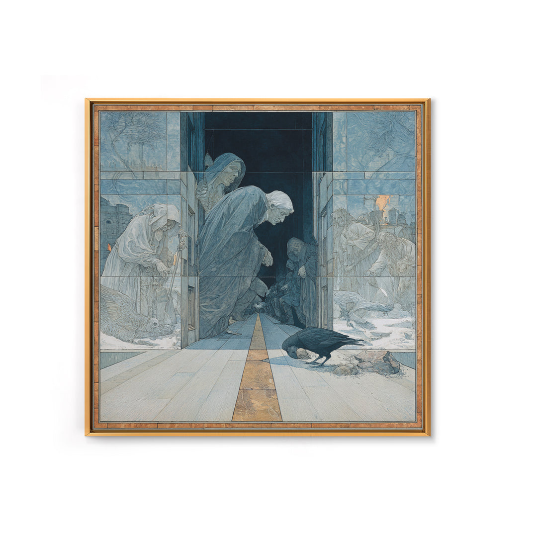 The Infinite Hallway, Symbolist Death Art, Square Wall Art, Gothic Horror Wall Art, Canvas Print, Halloween Wall Art