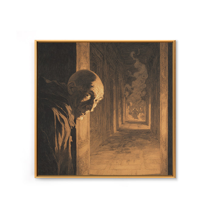 The Infinite Hallway, Symbolist Etching Art, Square Wall Art, Dark Fantasy Wall Art, Framed Canvas Print, Halloween Wall Art