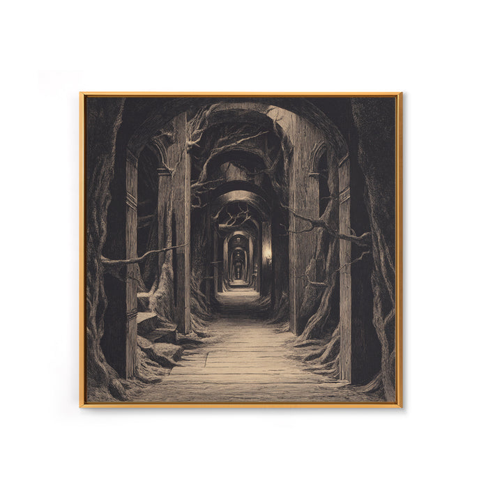 The Infinite Hallway, Expressionist Nightmare Art, Square Wall Art, Macabre Wall Art, Framed Canvas Print, Halloween Wall Art